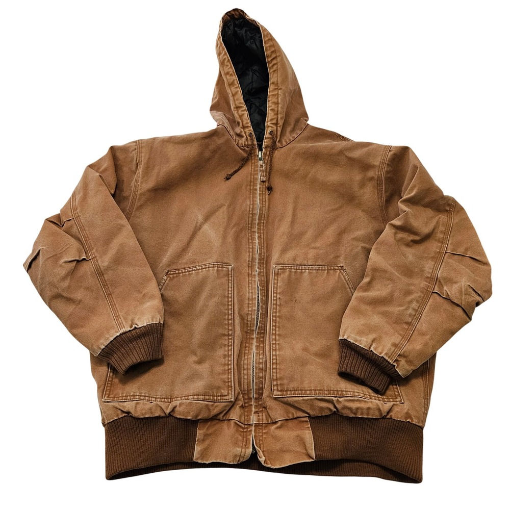 Key Apparel Mens Brown Duck Canvas Hooded Work Chore Jacket Quilted Lined Size L